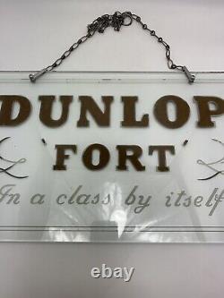 Vintage Dunlop Fort Reverse Etched Glass Garage Sign circa 1930s RARE