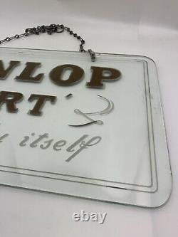 Vintage Dunlop Fort Reverse Etched Glass Garage Sign circa 1930s RARE