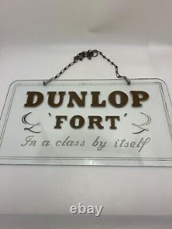 Vintage Dunlop Fort Reverse Etched Glass Garage Sign circa 1930s RARE