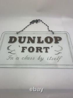 Vintage Dunlop Fort Reverse Etched Glass Garage Sign circa 1930s RARE