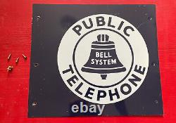 Vintage Early Porcelain Sign Double Sided Rare Public Telephone Bell System