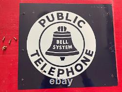 Vintage Early Porcelain Sign Double Sided Rare Public Telephone Bell System