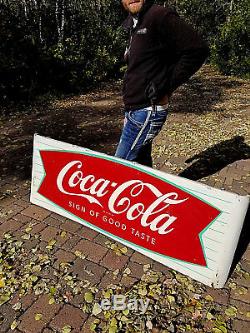 Vintage Early RARE Coca Cola Soda Pop Metal Fishtail Sled Sign Coke 68X24 WOW
