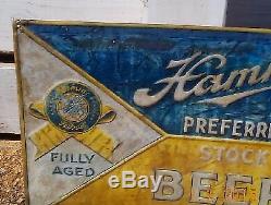 Vintage Early Rare Metal Hamms Beer Preferred Stock Sign Cabin Decor 24x18