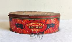 Vintage Edmondson's Original Red Seal Toffee Advertising Tin England Rare TI782