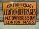 Vintage Embossed Clinton Beverages Sign Antique Old Signs Soda Drink RARE 6940