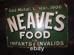 Vintage Enamel Sign Neave's Food Gold Medal London 1900 Infants And Invalid Rare