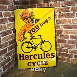 Vintage Enamel Sign Rare Hercules Cycle Original Enamel Sign #3624