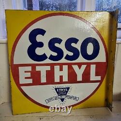 Vintage Esso Ethyl Double Sided Enamel Sign Motor Spirit Petrol Automobilia Rare
