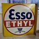 Vintage Esso Ethyl Double Sided Enamel Sign Motor Spirit Petrol Automobilia Rare