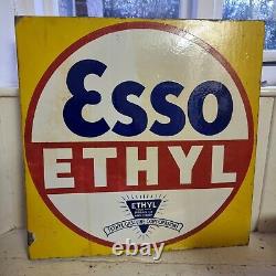 Vintage Esso Ethyl Double Sided Enamel Sign Motor Spirit Petrol Automobilia Rare