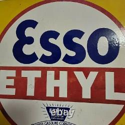 Vintage Esso Ethyl Double Sided Enamel Sign Motor Spirit Petrol Automobilia Rare