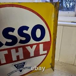 Vintage Esso Ethyl Double Sided Enamel Sign Motor Spirit Petrol Automobilia Rare