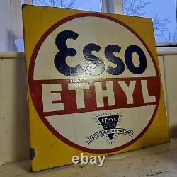 Vintage Esso Ethyl Double Sided Enamel Sign Motor Spirit Petrol Automobilia Rare