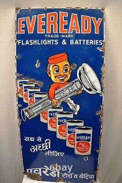 Vintage Eveready Flashlight & Batteries Sign Porcelain Enamel Advertising Rare8