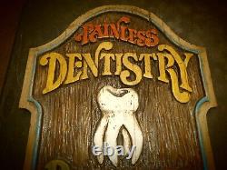 Vintage Faux Wood Carved painless dentistry practiced here! Faux sign RARE 24X18