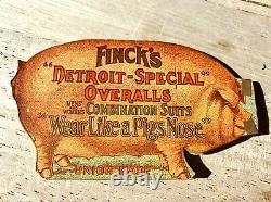 Vintage Finck's Detroit Overalls Lithograph Whistle NOS Rare Advertising 1910