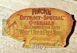 Vintage Finck's Detroit Overalls Lithograph Whistle NOS Rare Advertising 1910