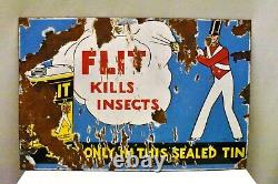 Vintage Flit Kills Insects Sign Porcelain Enamel Advertising Of Pesticide Rare