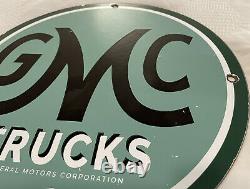Vintage Gmc Trucks Porcelain Sign Gas Oil Pump Plate Rare General Motors Dealer