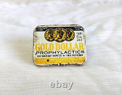 Vintage Gold Dollar Prophylactics Condom Rare Advertising Tin Box USA TB1604
