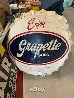 Vintage Grapette RARE Metal Bottle Cap Sign ORIGINAL GAS OIL SODA COLA