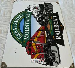Vintage Great Smoky Mountains Railroad Porcelain Sign Oil Gas Pump Plate Rare