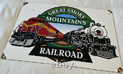Vintage Great Smoky Mountains Railroad Porcelain Sign Oil Gas Pump Plate Rare