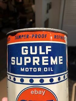 Vintage Gulf Supreme Motor Oil 1 Quart Oil Can Sign Metal RARE Bullseye