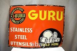 Vintage Guru Stainless Steel Utensils Sign Porcelain Enamel Collectibles Rare 9