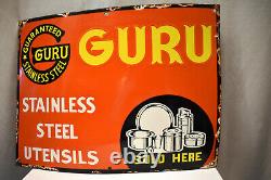 Vintage Guru Stainless Steel Utensils Sign Porcelain Enamel Collectibles Rare 9
