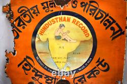 Vintage Hindusthan Record Porcelain Enamel Sign Bengali Song Map Logo 23x18 Rare