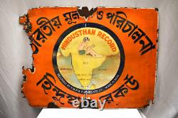 Vintage Hindusthan Record Porcelain Enamel Sign Bengali Song Map Logo 23x18 Rare