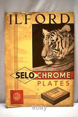 Vintage ILFORD Selo Chrome Film Plates Advertising Sign England Cardboard Rare