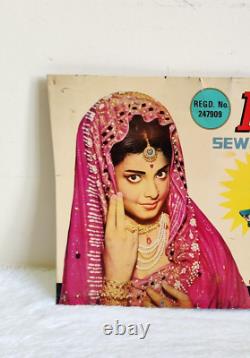 Vintage India Lady Graphics Rozy Sewing Machine Advertising Tin Sign Board Rare