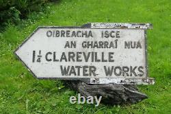 Vintage Irish road sign CLAREVILLE & WATERWORK CO. CLARE RARE SIGN