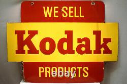 Vintage Kodak Camera Sign Board Porcelain Enamel Double Sided Advertising Rare9