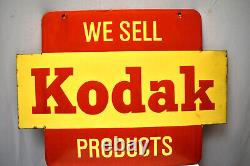 Vintage Kodak Porcelain Enamel Double-Sided Advertising Sign Rare 24 x 18 Inches