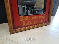 Vintage LARGE Coca Cola Ice Cold Mirror Advertisement Wooden Sign Plaque RARE