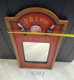 Vintage LARGE Coca Cola Ice Cold Mirror Advertisement Wooden Sign Plaque RARE