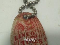 Vintage LINCO Tires Advertising Celluloid Oil Change Reminder Key Chain Fob Rare