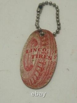 Vintage LINCO Tires Advertising Celluloid Oil Change Reminder Key Chain Fob Rare