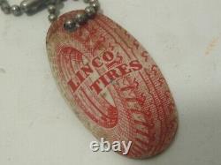 Vintage LINCO Tires Advertising Celluloid Oil Change Reminder Key Chain Fob Rare