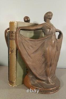 Vintage Lady BRONZE IRON Art Nouveau BOOKENDS Antique Art Deco Dancing rare