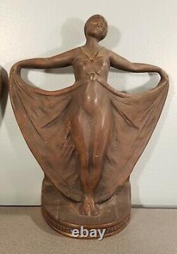 Vintage Lady BRONZE IRON Art Nouveau BOOKENDS Antique Art Deco Dancing rare