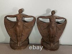 Vintage Lady BRONZE IRON Art Nouveau BOOKENDS Antique Art Deco Dancing rare