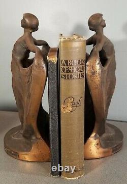 Vintage Lady BRONZE IRON Art Nouveau BOOKENDS Antique Art Deco Dancing rare