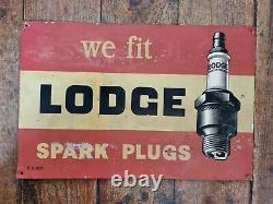 Vintage Lodge Spark Plugs Advertising Sign Tin Automobilia Motoring Garage Rare