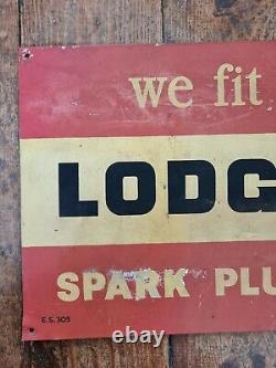 Vintage Lodge Spark Plugs Advertising Sign Tin Automobilia Motoring Garage Rare