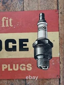 Vintage Lodge Spark Plugs Advertising Sign Tin Automobilia Motoring Garage Rare